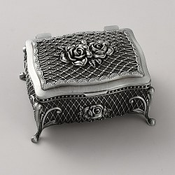 Retro Embossed Flower Alloy Jewelry Storage Decorative Boxes, Rectangle, Antique Silver, 9.5x7.2x5cm(CON-WH20008-27A)