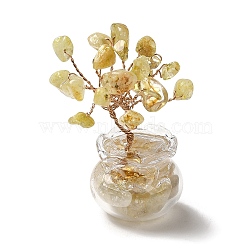 Natural Yellow Quartz Chips Tree Decorations, Glass Vase Base Copper Wire Feng Shui Energy Stone Gift for Home Desktop Decoration, 24x49.5~50mm(DJEW-Z007-02F)