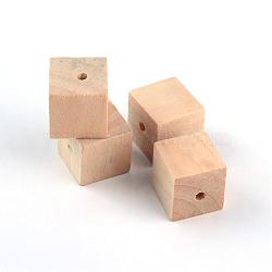 Unfinished Wood Beads, Natural Wooden Beads, Lead Free, Cube, 15~15.5x15~15.5x15~15.5mm, Hole: 3mm(WOOD-S659-02-LF)