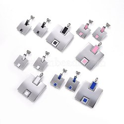 304 Stainless Steel Jewelry Sets, Pendants and Stud Earrings, with Enamel, Rectangle, Stainless Steel Color, Mixed Color, 41x30x3mm, Hole: 5mm; 22x16x2.5mm, Pin: 0.8mm(SJEW-H141-22P)