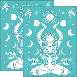 Self-Adhesive Silk Screen Printing Stencil, for Painting on Wood, DIY Decoration T-Shirt Fabric, Turquoise, Goddess Pattern, 195x140mm(DIY-WH0337-044)