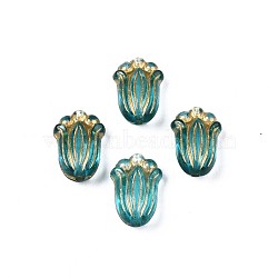 Plating Acrylic Beads, Metal Enlaced, Flower, Dark Turquoise, 12x8x5.5mm, Hole: 1.2mm(X-PACR-N008-017)