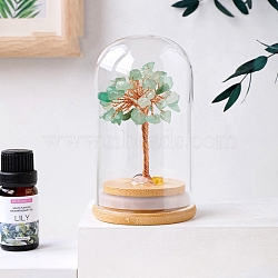 Natural Green Aventurine Chips Tree Decorations, Wooden & Glass Base with Copper Wire Feng Shui Energy Stone Gift for Home Office Desktop Decoration, 62x100mm(PW-WG72391-03)
