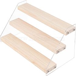 3-Tier Acrylic Displays Stands, with Wood Base, for Doll & Cosmetic Storaging, Triangle, Navajo White, 30x5.5x0.9cm, 17pcs/set(ODIS-WH0006-08)