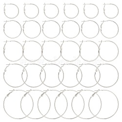 30Pcs 6 Style Brass Hoop Earring Findings, Ear Wire, Ring, Real Platinum Plated, 21 Gauge, 24.5~50x1.2mm, Pin: 0.7mm(FIND-BBC0003-23P)