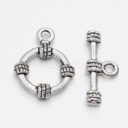 Tibetan Style Alloy Ring Toggle Clasps, Antique Silver, Ring: 19x14x3mm, Hole: 1~1.8mm, Bar: 20x8x3mm, Hole: 1~1.8mm(PALLOY-J564-08AS)
