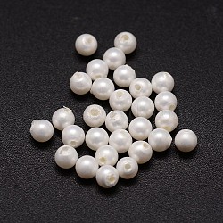 Shell Pearl Beads, Round, Grade A, Half Drilled, White, 4mm, Hole: 0.8mm(X-BSHE-L031-01-4mm)