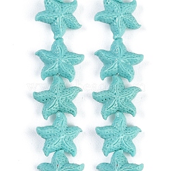 Synthetic Coral Dyed Carved Beads Strands, Starfish, Turquoise, 16~17x14~15x6~6.5mm, Hole: 0.8mm, about 28pcs/strand, 13.19''(33.5cm)(CORA-K009-06B-05)