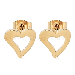 Vacuum Plating 304 Stainless Steel Stud Earrings for Women, Hollow Heart, Golden, 9.5x10x1mm(EJEW-A048-41B-G)