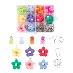 198Pcs DIY Cute Resin Earrings Jewelry KIts, Including Bear & Flower Pendants, Stainless Steel Leverback Earring & Hoop Earrings &  Jump Rings, Mixed Color(DIY-LS0001-07)