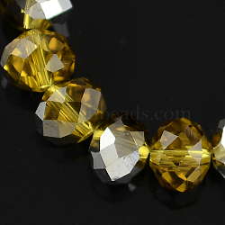 Electroplate Glass Bead Strands, Half Silver Plated, Faceted, Rondelle, Dark Goldenrod, 10x7mm, Hole: 1mm, about 70~72pcs/strand, 19.8 inch(GR10MMY-10S)