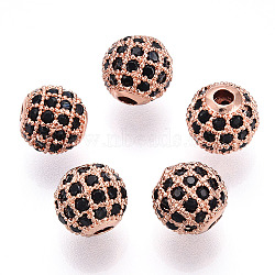 Rack Plating Brass Cubic Zirconia Beads, Long-Lasting Plated, Round, Rose Gold, 8x7mm, Hole: 2mm(ZIRC-S001-8mm-B01)