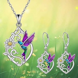 Alloy Pendant Necklaces & Stud Dangle Earrings Sets, Platinum, Bird, 470mm(FS-WG60DFE-07)