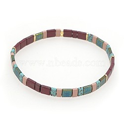 Bohemian Style Rainbow Tila Glass Bead Woven Stripe Bracelet for Women(HA7493-8)