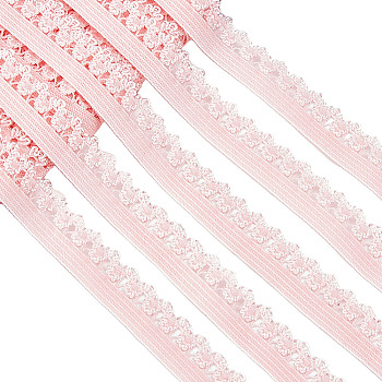 Polyester Elastic Cords with Single Edge Trimming, Flat, with Cardboard Display Card, Pink, 13mm