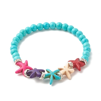 Synthetic Turquoise(Dyed) Starfish Stretch Bracelet, Gemstone Jewelry for Women, Colorful, Inner Diameter: 2-1/8 inch(5.4cm)