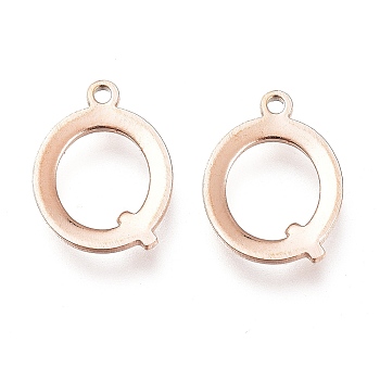 Vacuum Plating  304 Stainless Steel Charms, Laser Cut, Alphabet, Rose Gold, Letter.Q, 12.5x9.5x0.8mm, Hole: 1mm