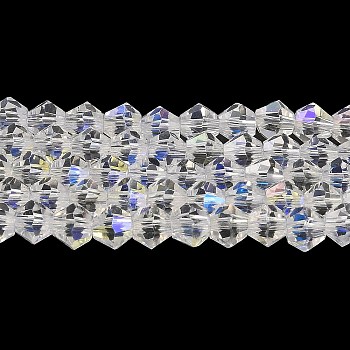 Transparent Electroplate Glass Beads Strands, AB Color Plated, Faceted, Bicone, Clear AB, 2.9~3.3x2.5mm, Hole: 0.7mm, about 145~150pcs/strand, 16.34~16.54 inch(41.5~42cm)