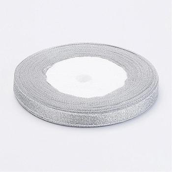 Glitter Metallic Ribbon, Sparkle Ribbon, DIY Material for Organza Bow, Double Sided, Silver Color, Size: about 3/8 inch(10mm) wide, 25yards/roll(22.86m/roll), 10rolls/group, 250yards/group