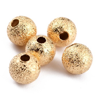 Long-Lasting Plated Brass Beads, Textured Beads, Round, Real 24K Gold Plated, 5mm, Hole: 1.5mm