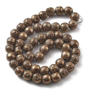 Electroplated Natural Lava Rock Beads Strands, Round, Copper Plated, 8.5mm, Hole: 1.5mm, about 52pcs/strand, 16.14 inch(41cm)