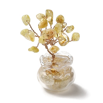 Natural Yellow Quartz Chips Tree Decorations, Glass Vase Base Copper Wire Feng Shui Energy Stone Gift for Home Desktop Decoration, 24x49.5~50mm