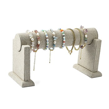 Column Wood Bracelet Displays, Covered with Hemp Cloth, T-bar Bracelet Display Stand, PapayaWhip, 24.5x11x14cm, Column: about 5cm in diameter