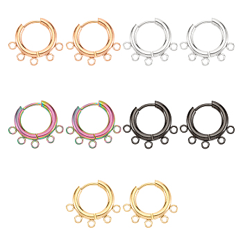 DICOSMETIC 10 Pairs 5 Colors 304 Stainless Steel Hoop Earring Findings, with Horizontal Loops, Ring, Mixed Color, 16x20x2.5mm, Hole: 1.8mm, Pin: 0.9mm, 2 Pairs/color