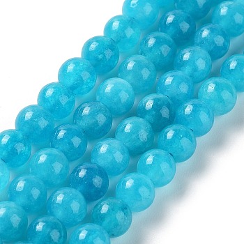 Dyed Natural Malaysia Jade Beads Strands, Round, Deep Sky Blue, 6mm, Hole: 1mm, about 31pcs/strand, 7.48 inch(19cm)