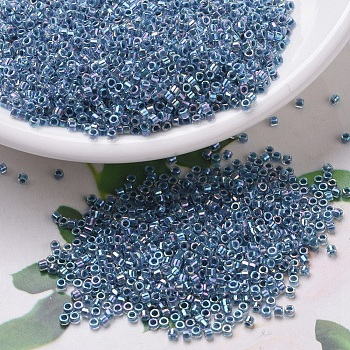 MIYUKI Delica Beads, Cylinder, Japanese Seed Beads, 11/0, Transparent Inside Colours Rainbow, (DB0058) Marine Blue Lined Crystal AB, 1.3x1.6mm, Hole: 0.8mm, about 100000pcs/500g