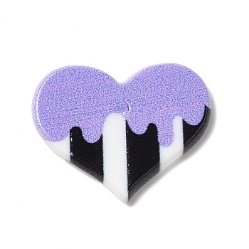 Acrylic Pendants, Heart with Stripe, Lilac, 18x23x2.5mm, Hole: 1.6mm
