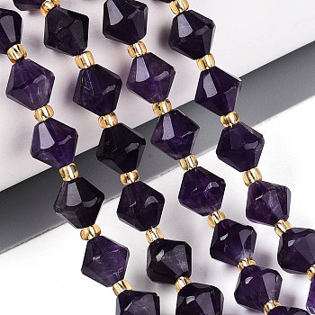 Natural Amethyst Beads Strands, Bicone, Faceted, with Seed Beads, 8~8.5x7.5~8.5mm, Hole: 1~1.2mm, about 36~39pcs/strand, 14.37~15.75''(36.5~40cm)