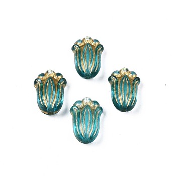 Plating Acrylic Beads, Metal Enlaced, Flower, Dark Turquoise, 12x8x5.5mm, Hole: 1.2mm