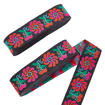 Ethnic Style Embroidery Polyester Ribbons, Jacquard Ribbon, Tyrolean Ribbon, Garment Accessories, Flower Pattern, Camellia, 1-1/4 inch(33mm), 0.5mm, about 7.66 Yards(7m)/pc