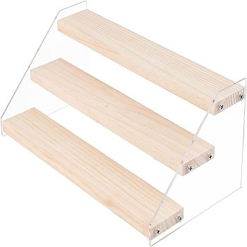 3-Tier Acrylic Displays Stands, with Wood Base, for Doll & Cosmetic Storaging, Triangle, Navajo White, 30x5.5x0.9cm, 17pcs/set