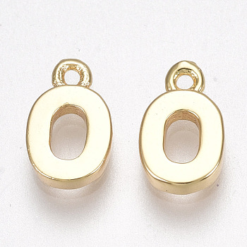 Brass Charms, Letter, Nickel Free, Real 18K Gold Plated, Letter.O, 8.5x5x1.5mm, Hole: 0.8mm
