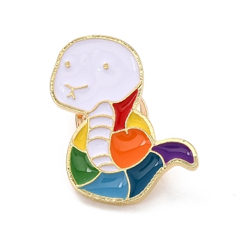 Rainbow Color Snake Enamel Pin, Animal Alloy Enamel Brooch for Backpack Clothes, Light Gold, Colorful, 26.5x21x10mm, Pin: 1mm