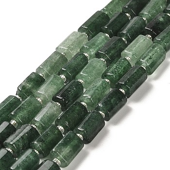 Natural Green Strawberry Quartz Beads Strands, with Seed Beads, Faceted, Column, 8.5~11x5.5~6.5mm, Hole: 1mm, about 14~15pcs/strand, 7.48''(19cm)