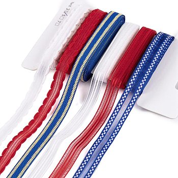 18 Yards 6 Styles Independence Day Polyester & Polycotton Ribbons Sets, for Bowknot Making, Gift Wrapping, Mixed Color, 3/8 inch(10~11mm), 3 yards/style