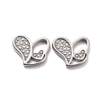 304 Stainless Steel Pendants Cabochons for Enamel, Heart, Stainless Steel Color, 13x15x2mm, Hole: 4x7mm