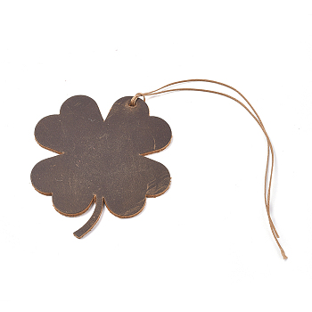 Leather Bookmarks, Page Marker for Book Lovers, Four Leaf Clover Shape, Coconut Brown, 190mm, Leaf: 66.5x60x1.5mm