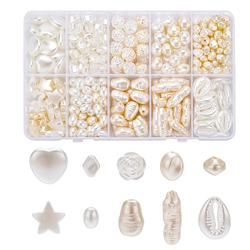 10 Style Imitation Pearl Acrylic Beads Set, Mix Shaped, Mixed Color, 14g/style