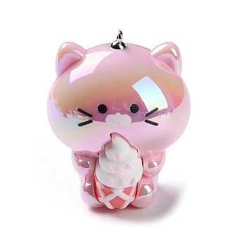 Acrylic Pendants, Cat Shape with Silicone Ice Cream Charms, with Iron Loops, Pearl Pink, 44.5~45x38x35mm, Hole: 1.6mm
