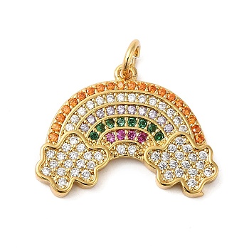 Rack Plating Brass Micro Pave Cubic Zirconia Pendants, Long-Lasting Plated, Lead Free & Cadmium Free, Rainbow, Real 18K Gold Plated, 16x22x2mm
