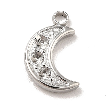304 Stainless Steel Pendants Rhinestone Setting, Moon, Stainless Steel Color, 12x7.5x2mm, Hole: 1.5mm, Fit for 1.4mm rhinestone