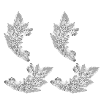 Gold and Silver Thread Silk Embroidered Sequins, Flower, Silver, 395x215x1mm