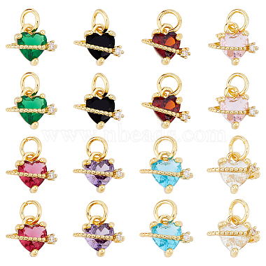 Real 18K Gold Plated Mixed Color Heart Brass+Cubic Zirconia Pendants
