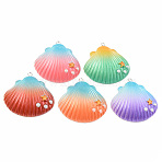 Opaque Resin Pendants, with Platinum Tone Iron Loop, Two Tone, Shell with Star, Mixed Color, 38.5~40x38.5~39.5x10mm, Hole: 2mm(X-RESI-S356-059A)