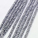 Electroplate Non-magnetic Synthetic Hematite Beads Strands, Faceted, Rondelle, Grade A, Platinum Plated, 3x2mm, Hole: 1mm, about 200pcs/strand, 16 inch(X-G-J160-A-01)