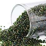 TOHO Round Seed Beads, Japanese Seed Beads, (247) Inside Color AB Jonquil/Dk Plum Lined, 15/0, 1.5mm, Hole: 0.7mm, about 3000pcs/bottle, 10g/bottle(SEED-JPTR15-0247)